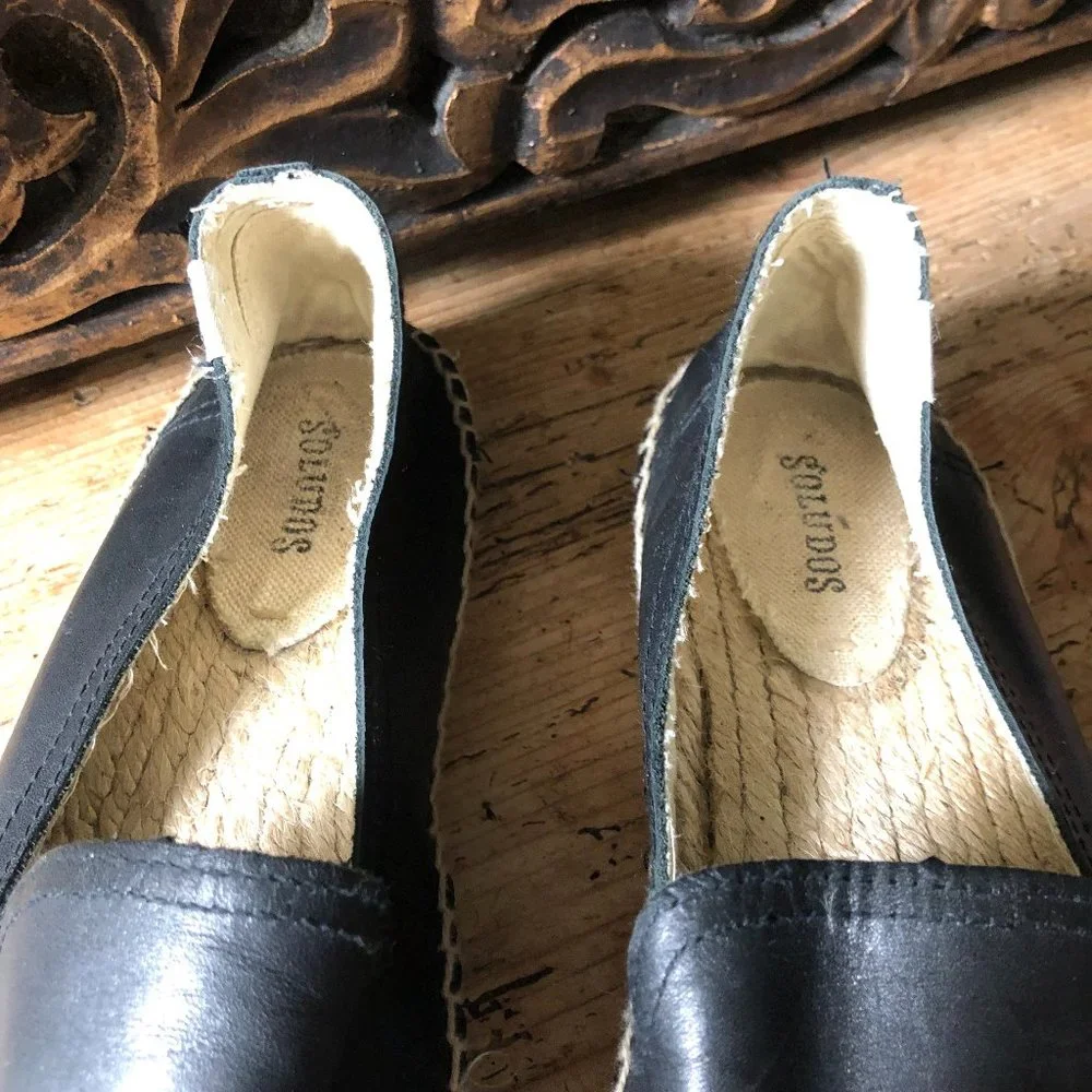 NWOT Soludos Black Leather Espadrille Smoking Slipper 11M